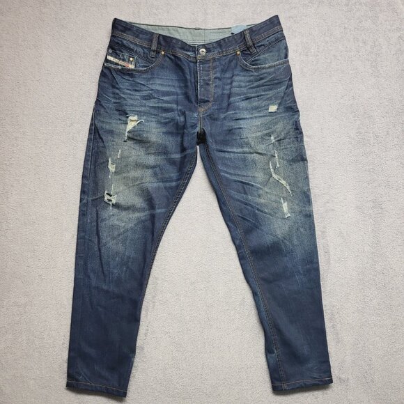 Diesel Jeans Mens 36x28 Thavar Blue Eyecons 2011 Slim Skinny Destroyed ITALY